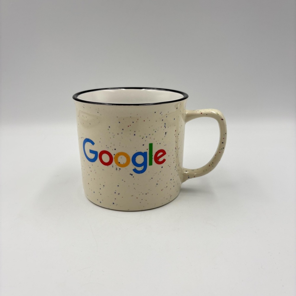 Google Coffee Mug Beige Speckled Ceramic Logo Cup Modern Office 12 Oz Promo